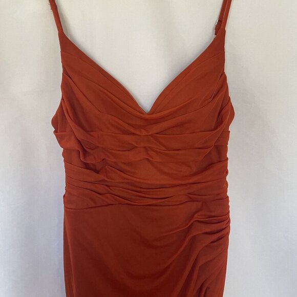 Azazie Deandra A4 Rust Orange Maxi Dress With Ruched Bodice & Spaghetti Straps - Picture 2 of 9